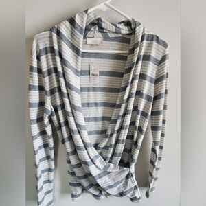 LOFT Striped Knit Top in Gray and White